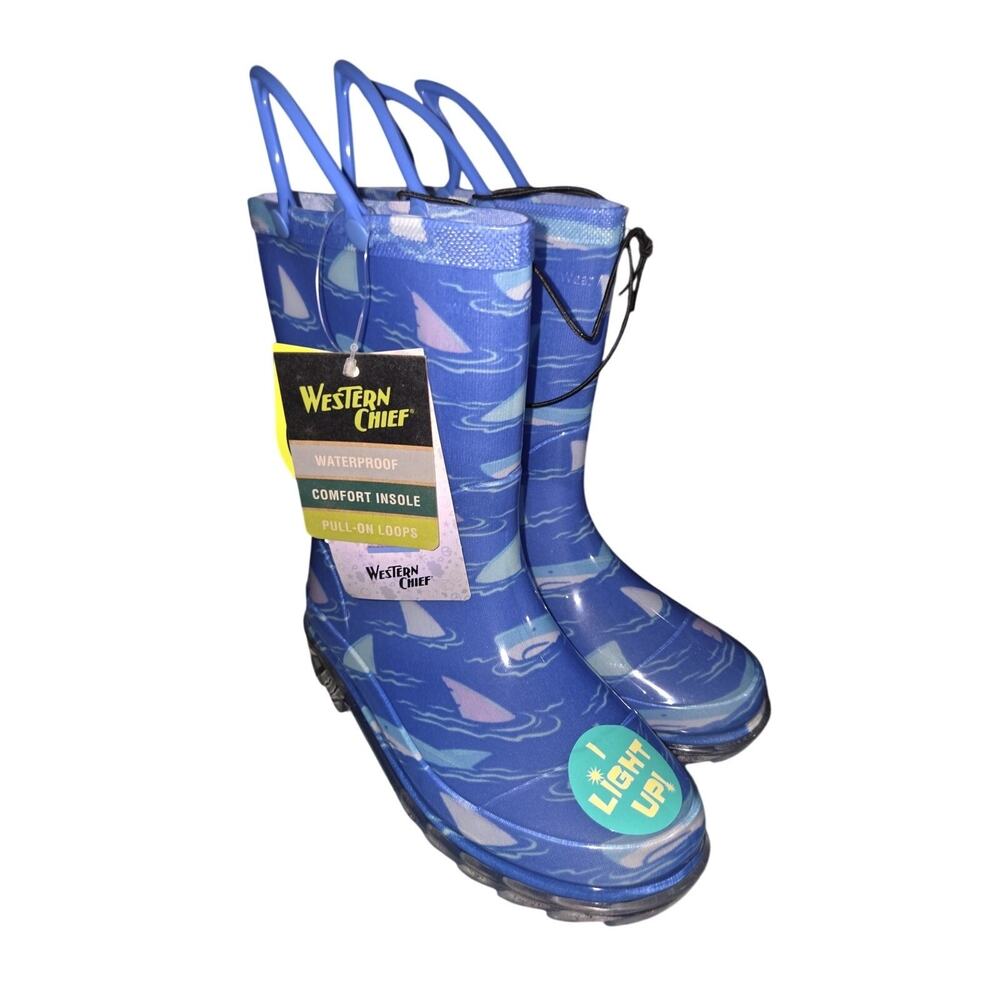 Western Chief Deep Sea Shark Rain Boots Blue Boys Size 12 New with Tags
